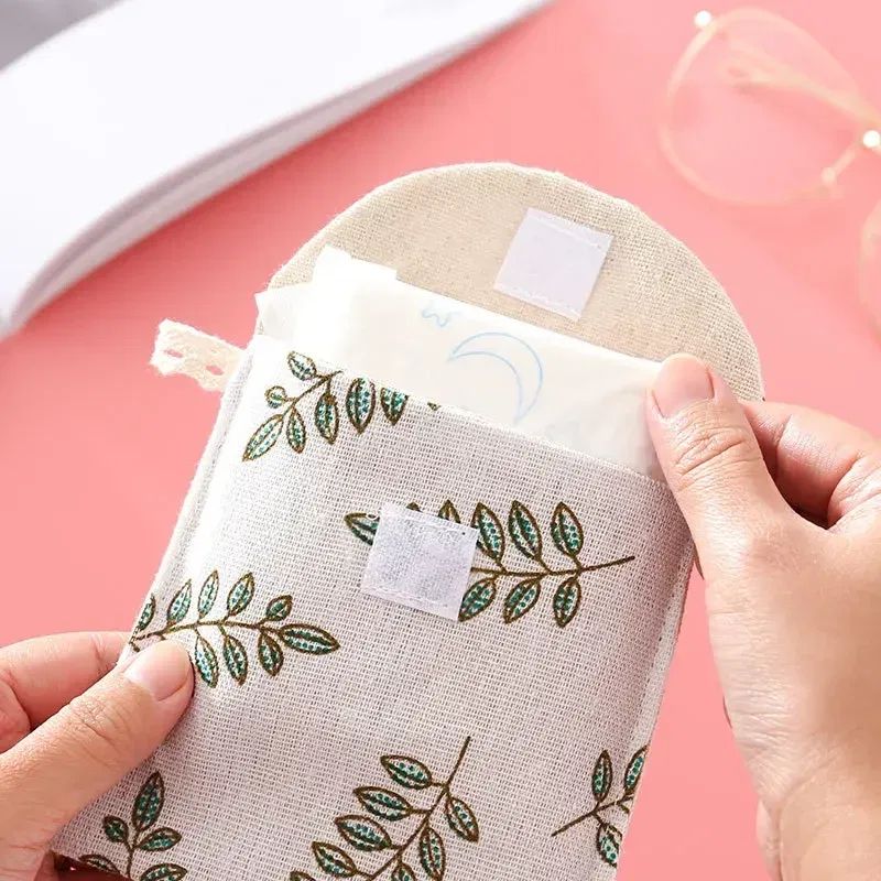 Color: Coffee - Portable Women Cosmetic Organizer Sanitary Napkin Storage Bag Girls Ladies Cute Coin Card Sanitary Pad Pouch Small Cosmetic Bag