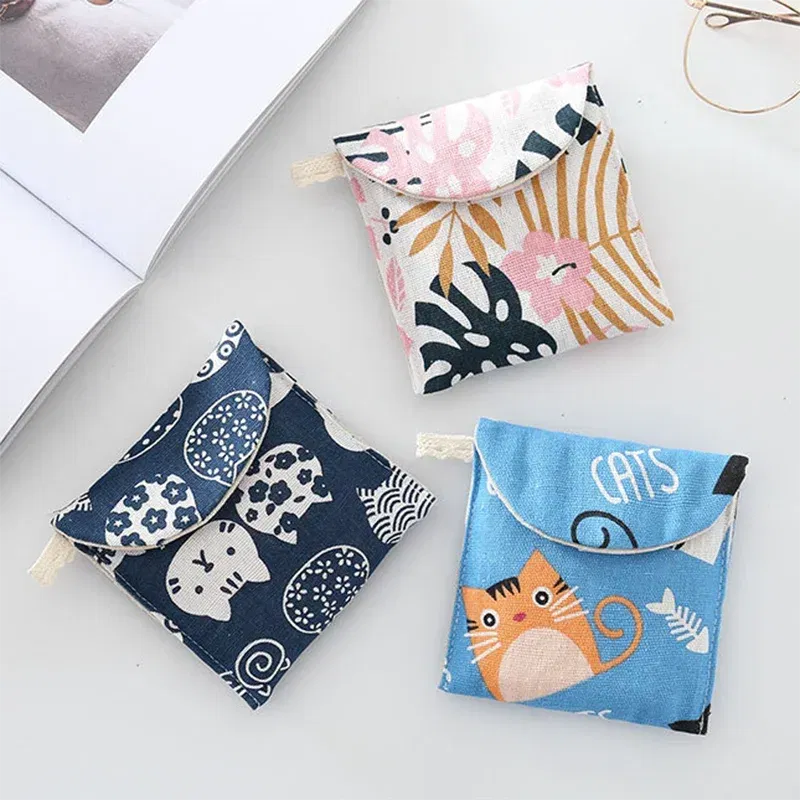Color: Coffee - Portable Women Cosmetic Organizer Sanitary Napkin Storage Bag Girls Ladies Cute Coin Card Sanitary Pad Pouch Small Cosmetic Bag