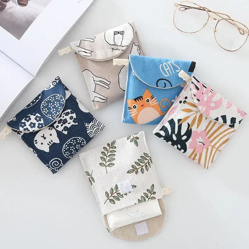 Color: Coffee - Portable Women Cosmetic Organizer Sanitary Napkin Storage Bag Girls Ladies Cute Coin Card Sanitary Pad Pouch Small Cosmetic Bag