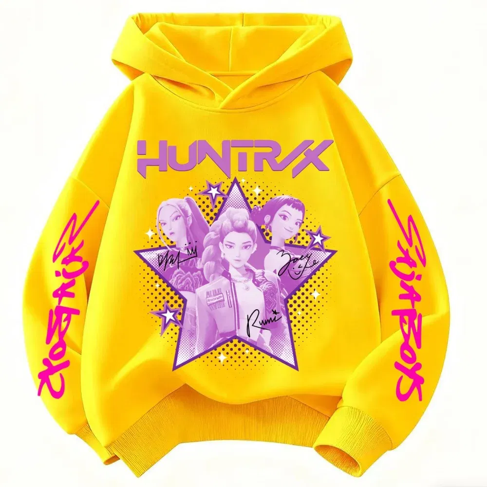 Color: black, Kid Size: 7 - KPop Demon Hunter Huntrix Children's Sweatshirt Autumn New Boys Girls Fashion Street Pullover Children's Clothing