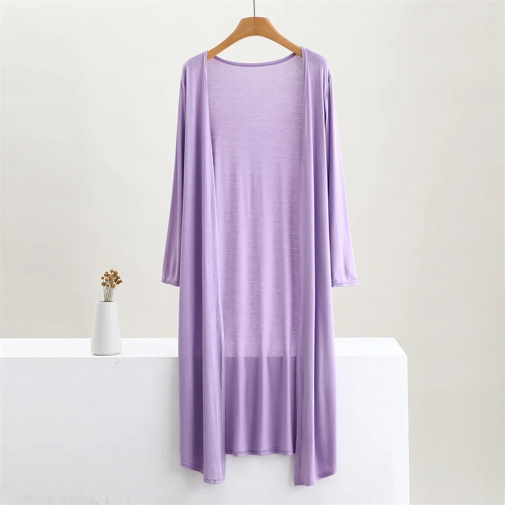 Color: Yellow, Size: One Size - Summer Autumn 12 Colors Women Modal Long Cardigan Female Cotton Sweater Cardigans Long Sleeve Women Casual Coat Ladies Outerwear