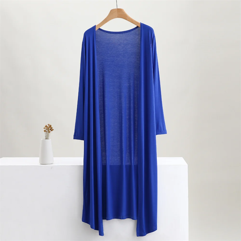 Color: Yellow, Size: One Size - Summer Autumn 12 Colors Women Modal Long Cardigan Female Cotton Sweater Cardigans Long Sleeve Women Casual Coat Ladies Outerwear