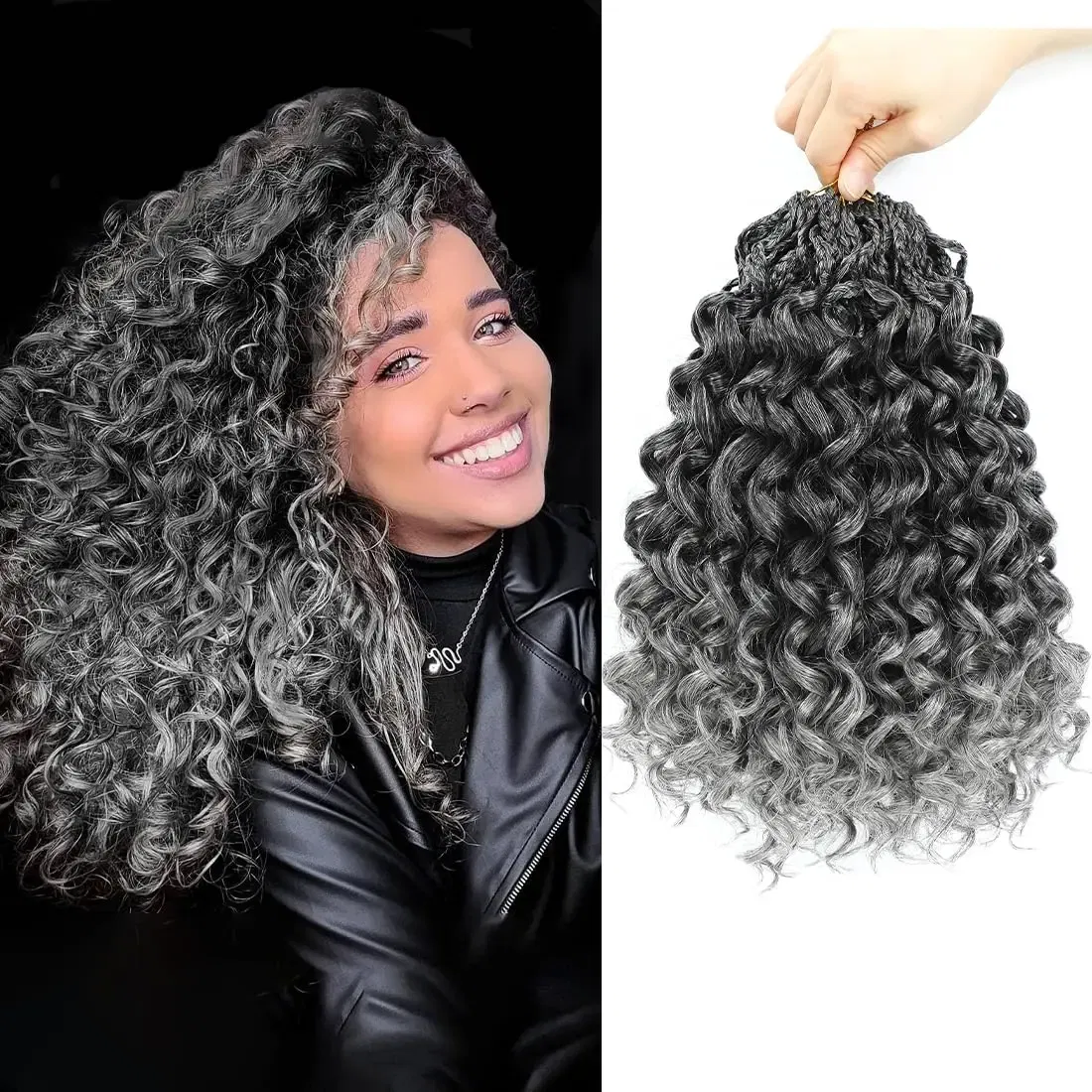 Color: GRAY, Stretched Length: 10inches, Bulk Buy: 1Pcs/Lot - Box Gogo Curl Crochet Hair for Black Women Pre looped Short Ocean Wave Crochet Hair Water Wave Beach Curl Crochet Braiding Hair