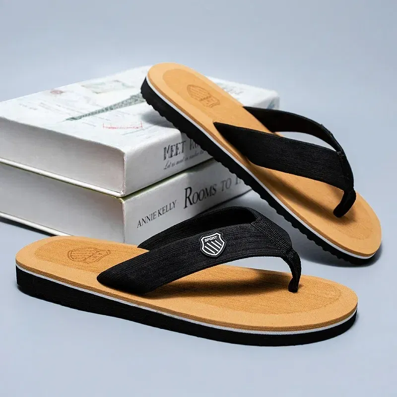 Color: Dark Khaki, Shoe Size: 40 - Hot Sale Men's Flip-flops Outdoor Casual Beach Slippers Soft Light Non-Slip Shoes Summer Slippers Men Shower 2023 Zapatos Hombre