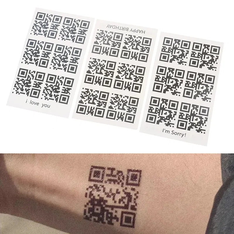 Color: monochrome - Temporary Tattoo Sticker for Men Women Creative Love QR Code Fake Tattoo for Lovers Adults Wrist Body Art Waterproof
