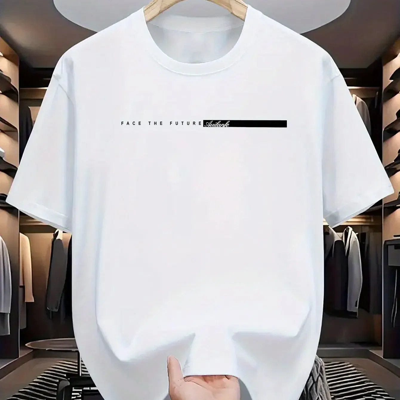 Color: WHITE, Size: M - Summer men's 100% cotton casual loose fit large letter print round neck short sleeved T-shirt top High Street Unisex style
