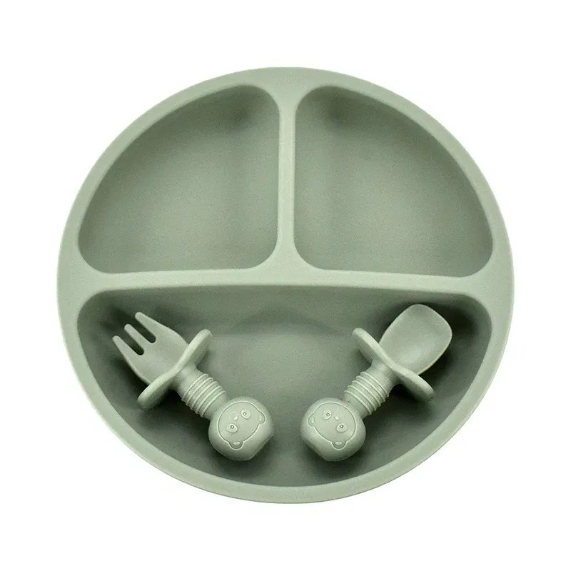 Color: Pink - 9Colors Baby Plate Set Food Grade Silicone Dishes BPA-Free Tableware Kids Feeding Bowls Kids Learning Dishes Tray Dropshiping