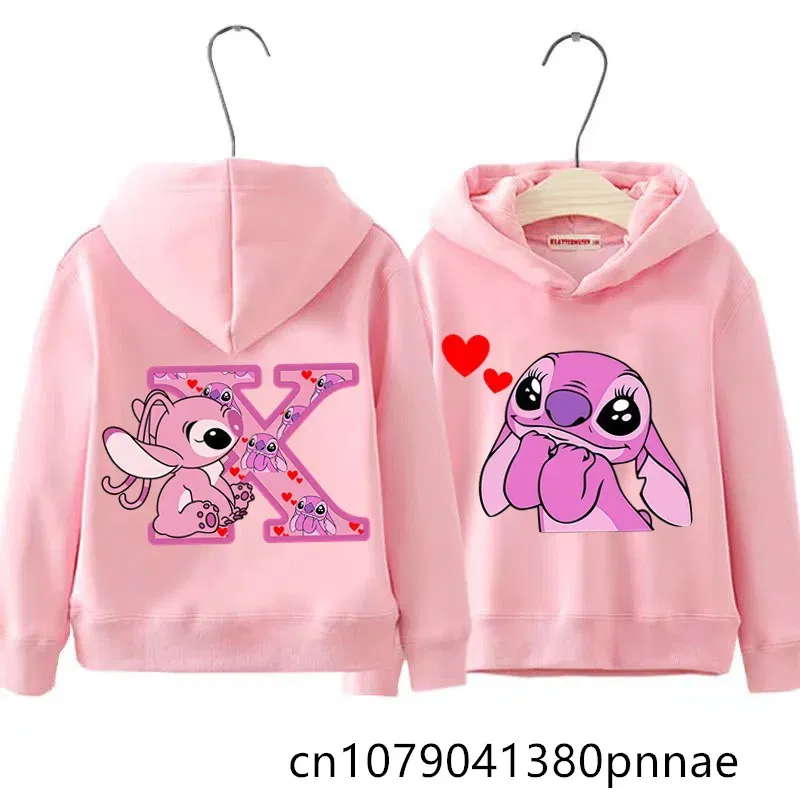 Color: WHITE, Kid Size: 9 - Girls Boys Lilo and Stitch Sportswear Hoodies Casual Fashion Sweatshirts Angel Letter AZ Anime Autumn/Winter Hoodie Kids Hoodies
