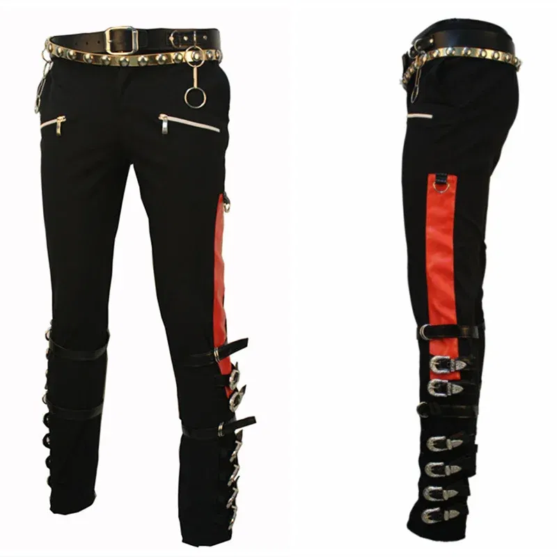 Color: green, Size: 26 - Punk Michael Jackson BAD Pants Trousers and Belt in1990'S