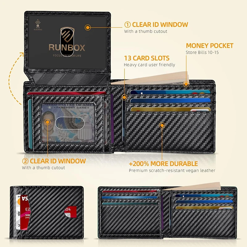 Color: black, Ships From: CHINA - Men's Wallet Ultra Thin Rfid Leather with ID Window Multi Card Carbon Fiber Wallet