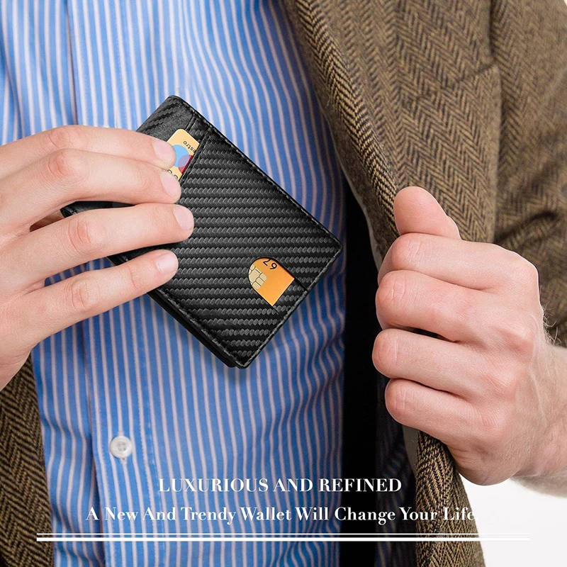 Color: black, Ships From: CHINA - Men's Wallet Ultra Thin Rfid Leather with ID Window Multi Card Carbon Fiber Wallet