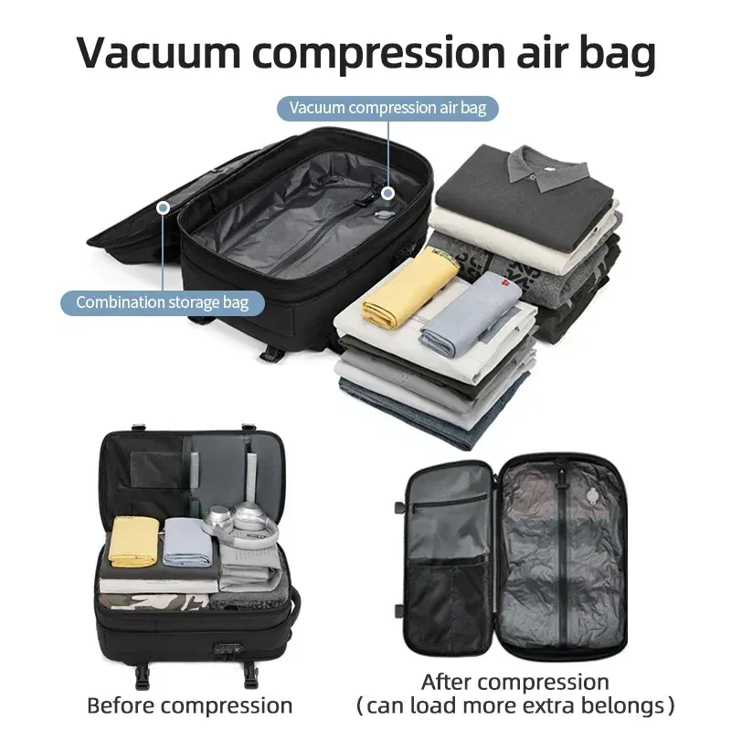 Color: GRAY - Men Travel Backpack vacuum compression Laptop Backpack 17 inch Extended Large Capacity school Backpack Hiking Business backpack