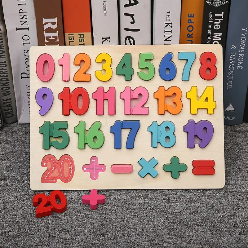 Color: Red - Baby Wooden Puzzles Montessori Toys 1 2 Years Toddler Toys Hand Grab Board Alphabet Number Cognition Learning Educational Toys