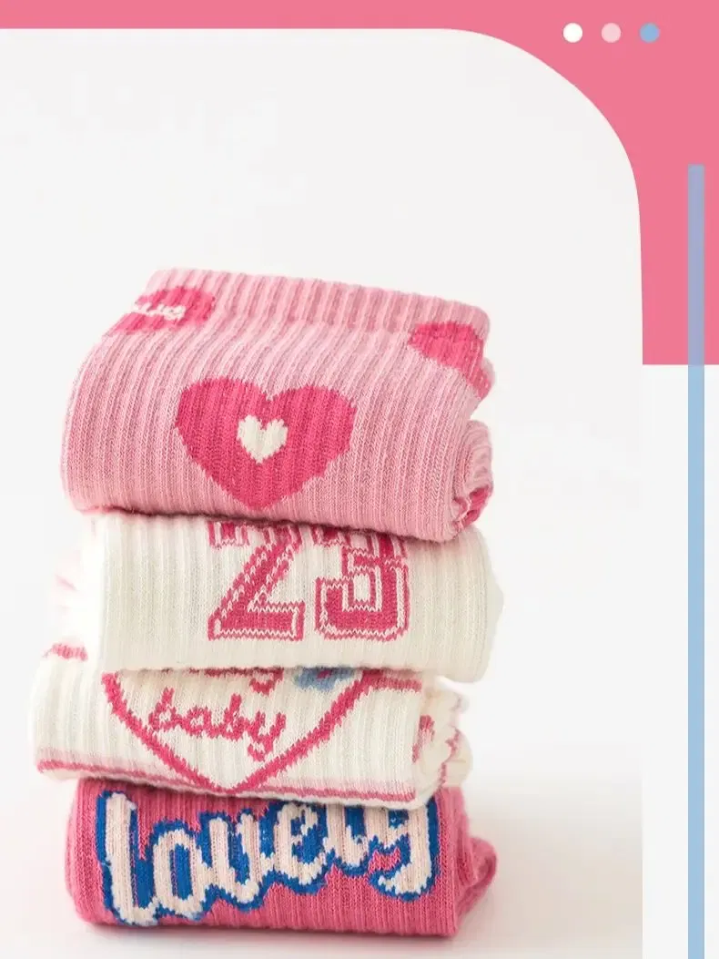 Color: black, Size: 10-12T - 5 Pairs Girls Socks Cotton Socks Spring Autumn Letter Pattern Calf Socks A Class Sporty Socks