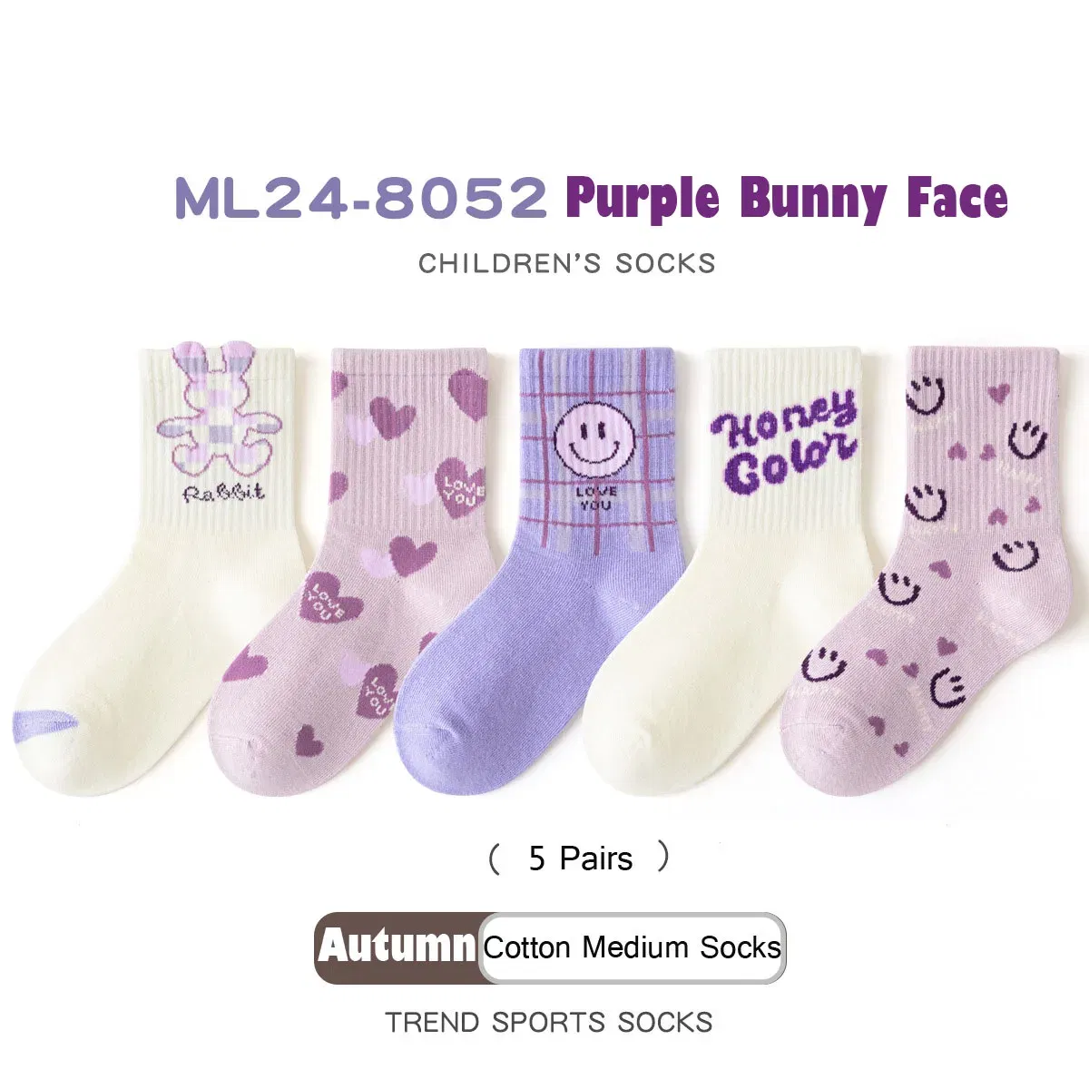 Color: black, Size: 10-12T - 5 Pairs Girls Socks Cotton Socks Spring Autumn Letter Pattern Calf Socks A Class Sporty Socks