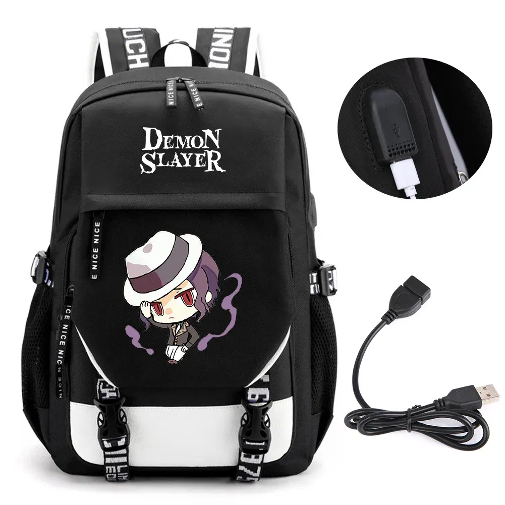 Color: Silver - Anime Demon Slayer Kamado Nezuko Backpack School Book Bags Mochila Travel USB Port Bag Laptop Boy Girls Gift