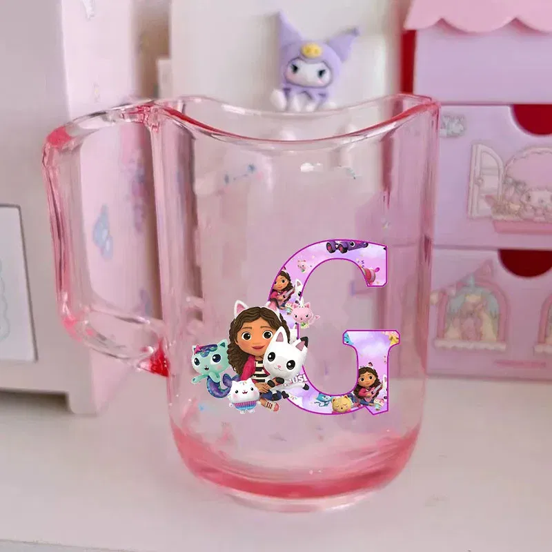 Color: Yellow, Size: Other - Gabby Dollhouse Letter A-Z Print Water Cup ABS Tooth Brushing Cups Anime Kawaii Cat Kids Toothglass Cups Kids Birthday Gift