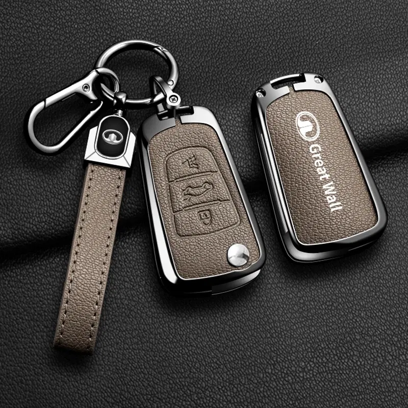 Color Name: GRAY - Alloy Car Key Case Cover For Great Wall Haval Hover Wingle 5 6 H3 H5 H6 H1 H3 C30 C50 M4 3Buttons Shell Bag Protector Keychain