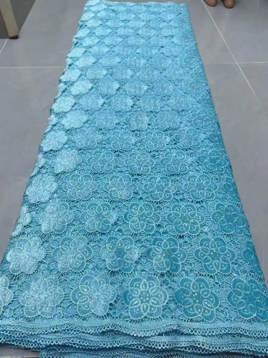 Color: SKY BLUE, Width: 120cm, Length: 5 yards - Laser Cut Guipure Velvet Lace Fabric 2025 African Nigerian French Velvet Lace Fabric Luxury Korea Lace For Wedding Party Sewing