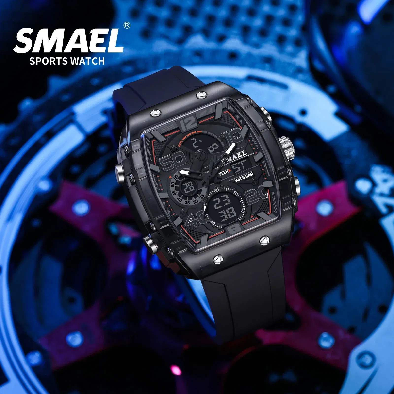Color: Ivory - SMAEL 8109 New Men's Watch Multifunctional Sports 50M Waterproof Dual Display LED Night Light Leisure Student Electronic Watch
