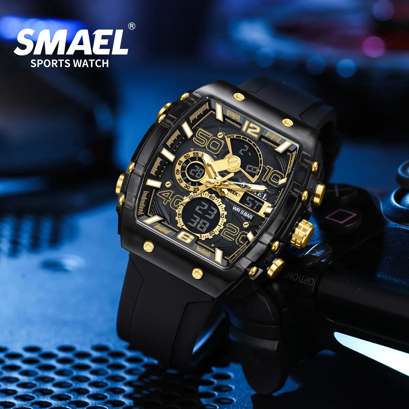 Color: Ivory - SMAEL 8109 New Men's Watch Multifunctional Sports 50M Waterproof Dual Display LED Night Light Leisure Student Electronic Watch
