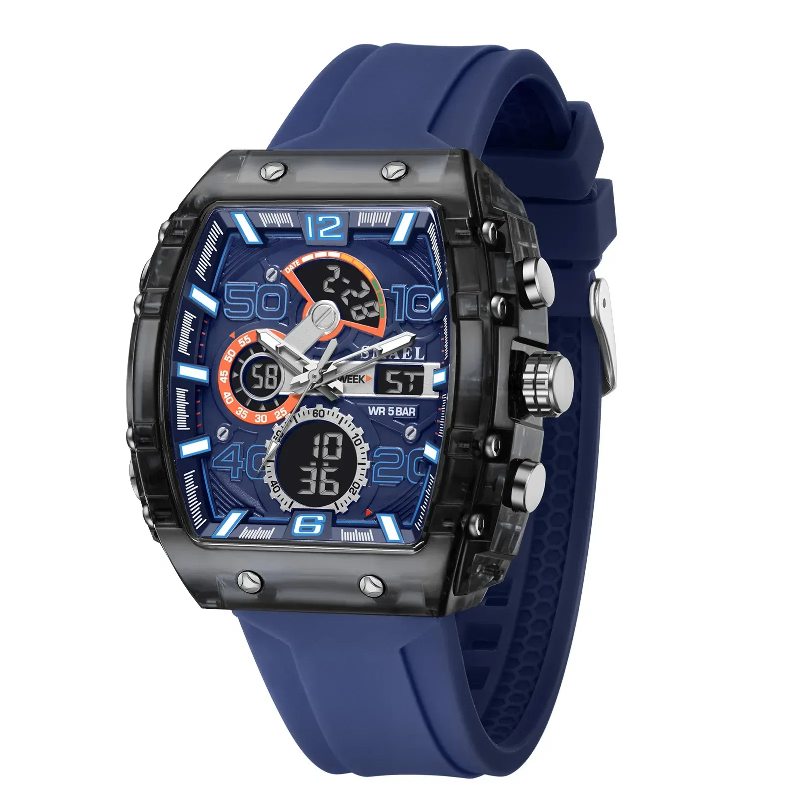 Color: Ivory - SMAEL 8109 New Men's Watch Multifunctional Sports 50M Waterproof Dual Display LED Night Light Leisure Student Electronic Watch