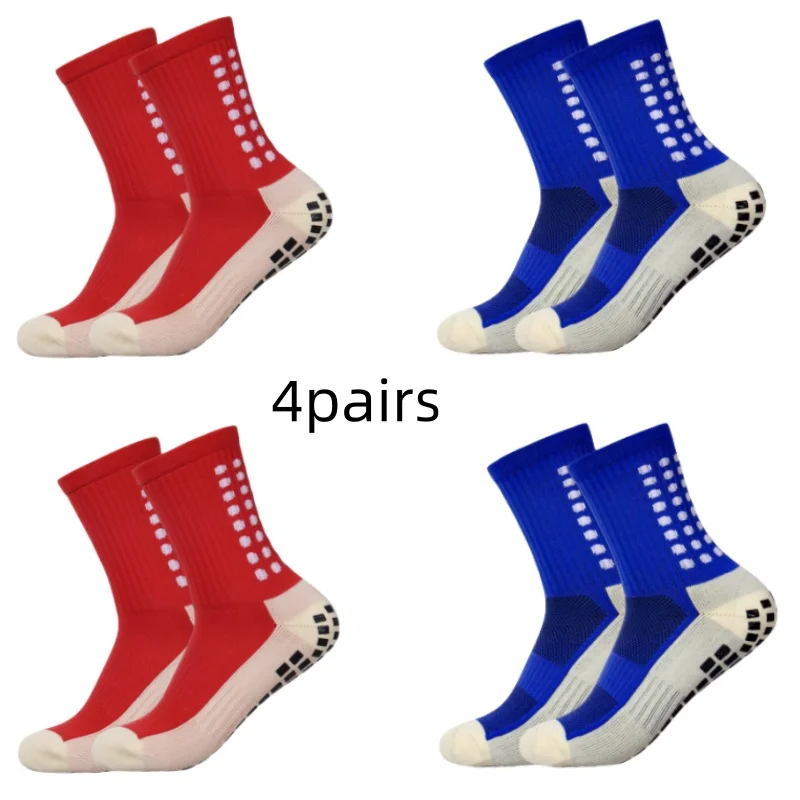 Color: Blue - 4 pairs of men's soccer socks non-slip grip pad football basketball socks