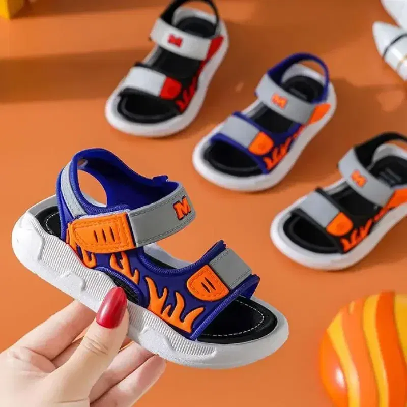 Color: Blue, Shoe Size: 35 - Baby Sandals Flame Pattern Boy Sandals Soft Sole Anti-slip Boys Girls Children Shoes