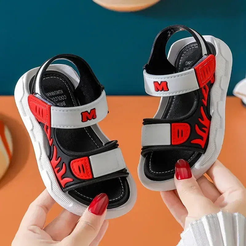 Color: Blue, Shoe Size: 35 - Baby Sandals Flame Pattern Boy Sandals Soft Sole Anti-slip Boys Girls Children Shoes