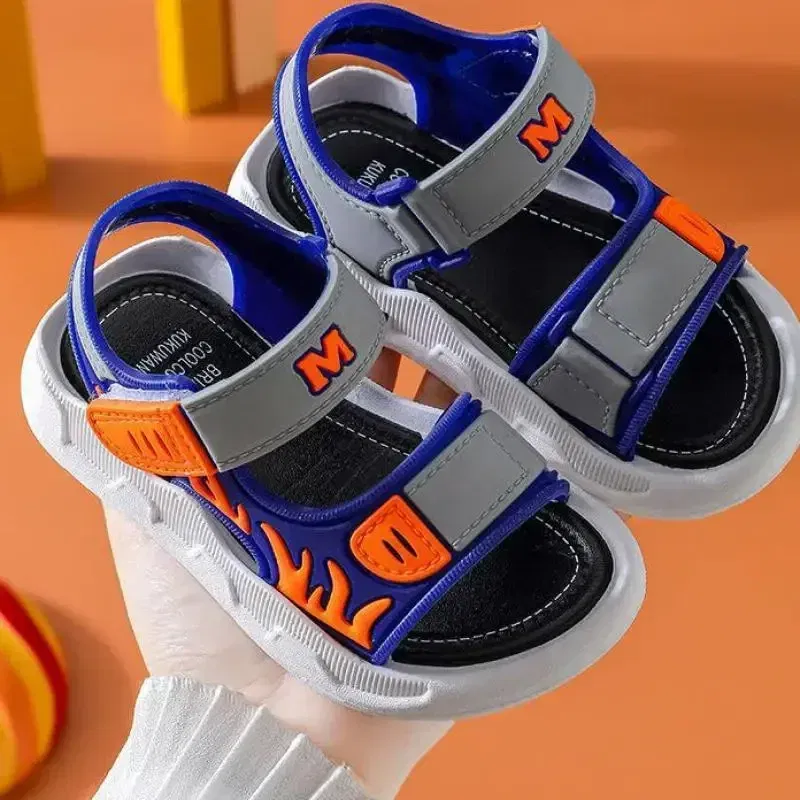 Color: Blue, Shoe Size: 35 - Baby Sandals Flame Pattern Boy Sandals Soft Sole Anti-slip Boys Girls Children Shoes