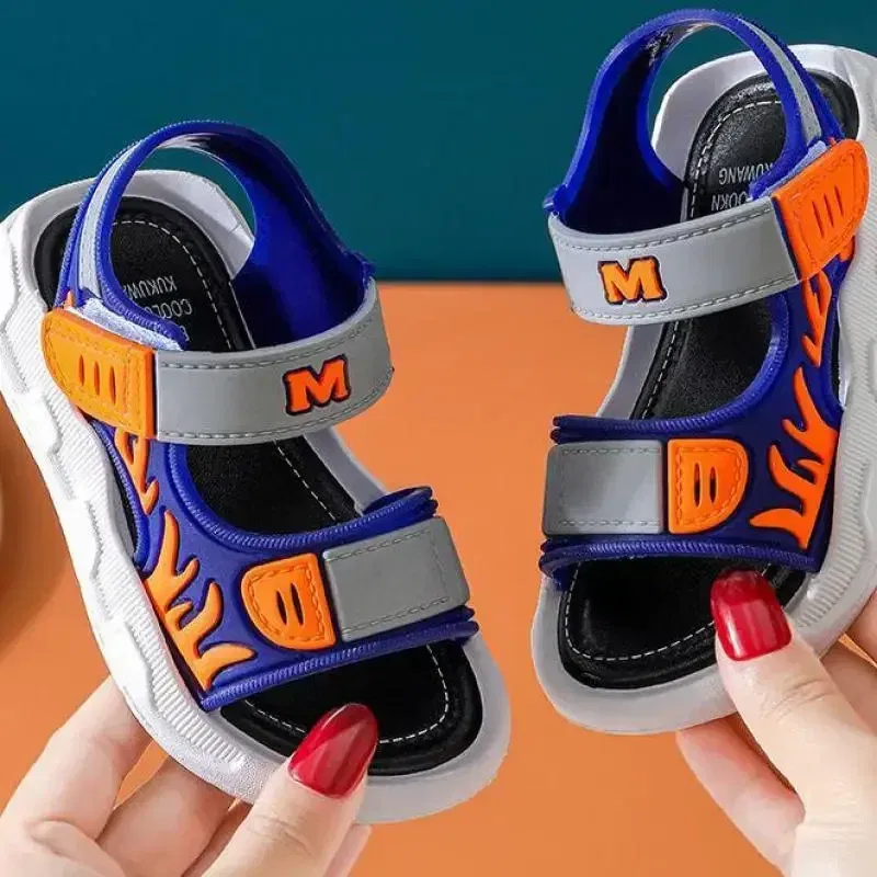 Color: Blue, Shoe Size: 35 - Baby Sandals Flame Pattern Boy Sandals Soft Sole Anti-slip Boys Girls Children Shoes