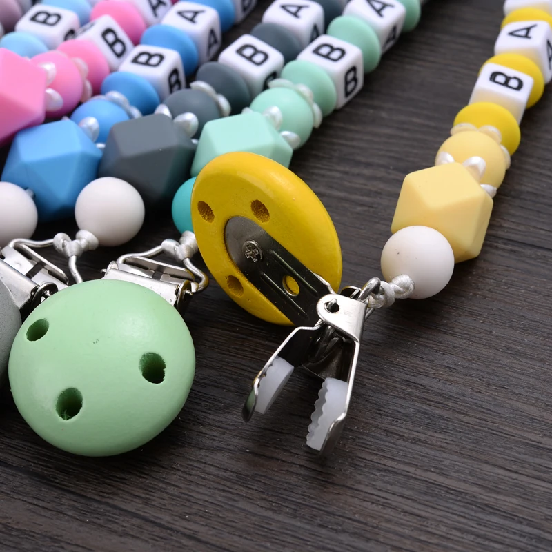 Color: light yellow - New Baby Crown Pacifier Clips Silicone Pacifier Chains Handmade Toddler Teething Chain Nipple Clip Chew Toys Not Customized