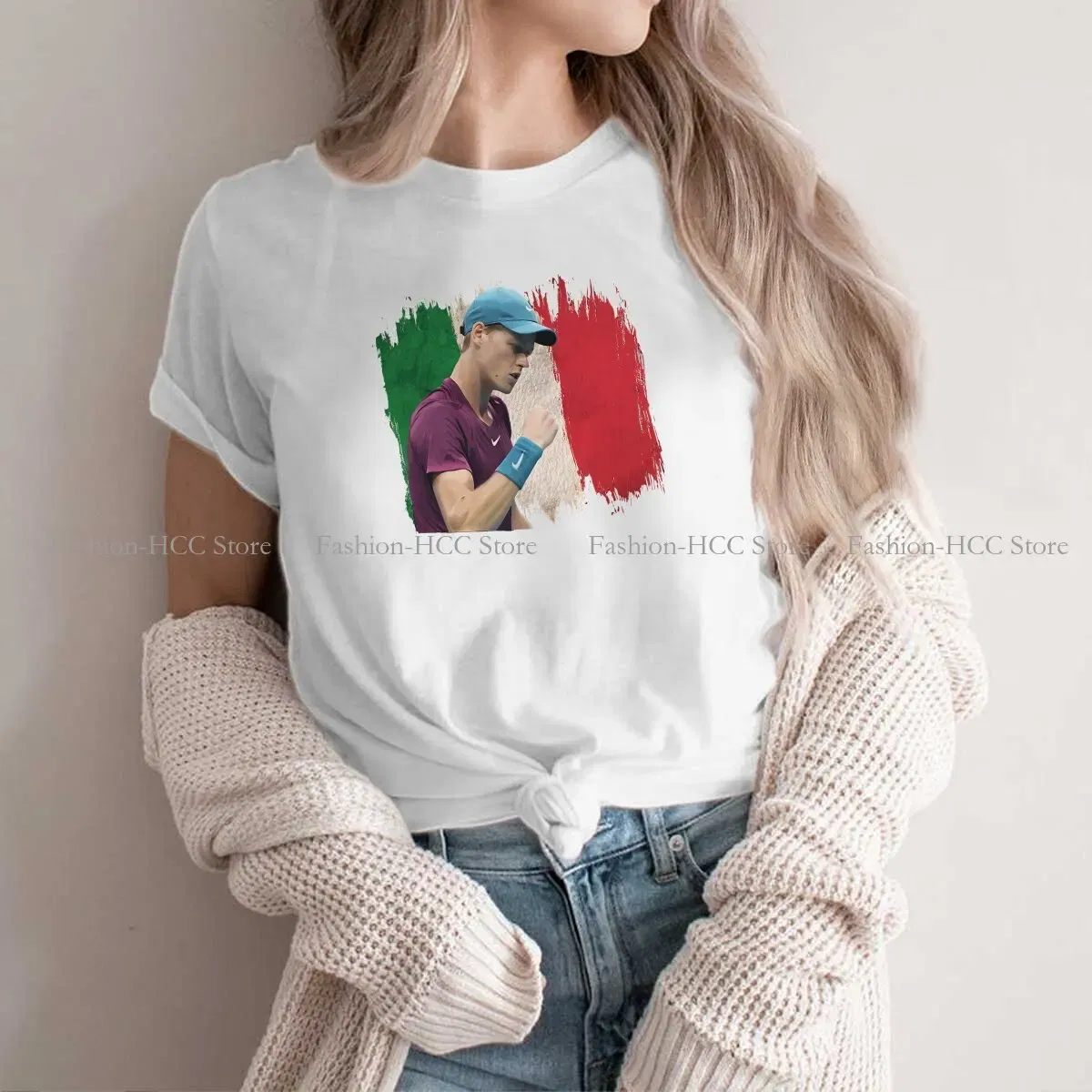 Color: WHITE, Size: XL - Tennis Polyester TShirt for Women Jannik Sinner Basic Casual Tee T Shirt High Quality New Design