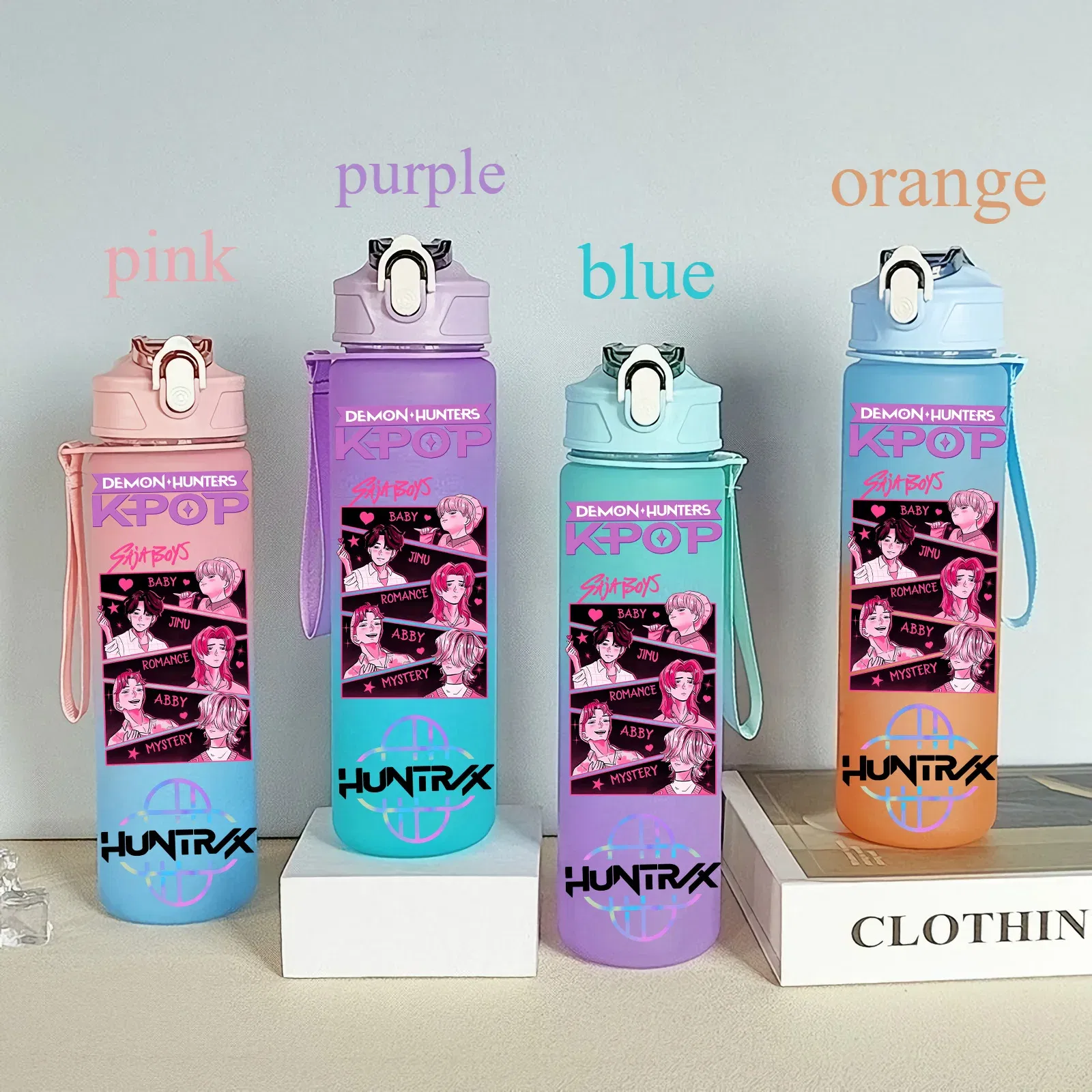 Color: black, Size: 12" - 750ML K-pop Demon Hunters HUNTR X Rumi Mira Zoey Jinu Celine Kpop Plastic Water Cup K Pop Drinking Bottle School Huntrix Gourde