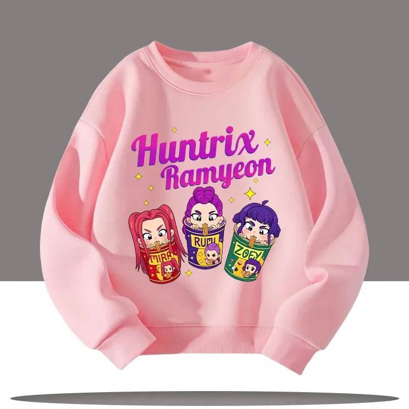 Color: Blue, Kid Size: 7 - K-pop Demon Hunters Cartoon Print 3-12 Year Old New Style Kids Round-neck Sport Shirt Cute Girl Casual Top Children's Clothing