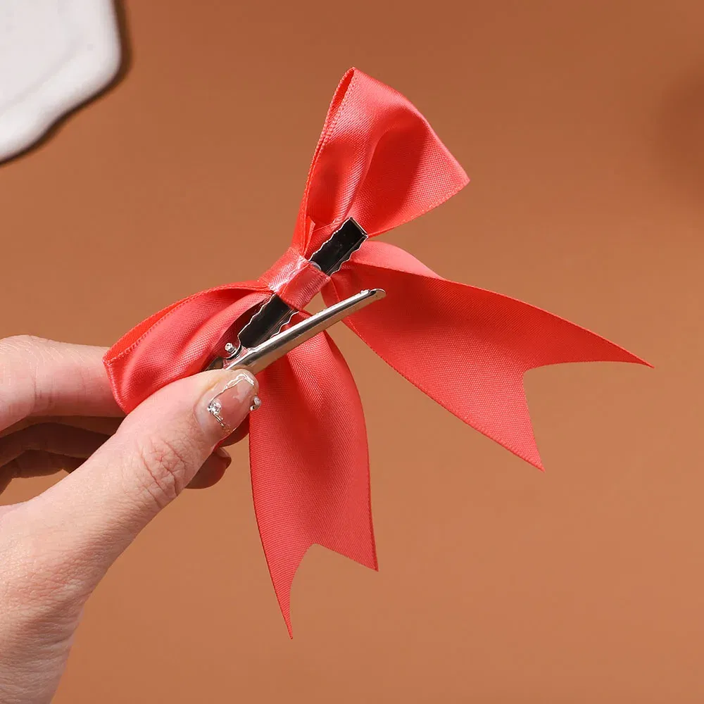 Color: WHITE - 2Pcs/set Delicate Ribbon Cheer Bows Hair Clip for Kids Solid Color Hairpins Barrettes Handmade Headwear Girl Hair Accessories