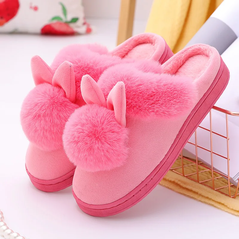 Color: black, Shoe Size: 33 - 2023 Autumn Winter Women Men Cotton Slippers Rabbit Ear Home Indoor Home Slides Warm Shoes Women'S Cute Plus Plush Slippers