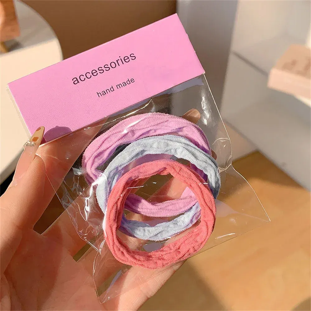 Color: Red - 5pcs/Set Simple Bow Hair Ties Ropes Colorful Elastic Seamless Ponytail Holder Rubber Band For Toddler Girls