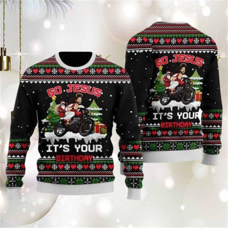 Color: Gold, Size: S - Funny Santa Claus Graphic Ugly Christmas Sweater 2026 Men Fashion Autumn Winter 3D Printed Sweatshirt Casual Oversized Pullovers