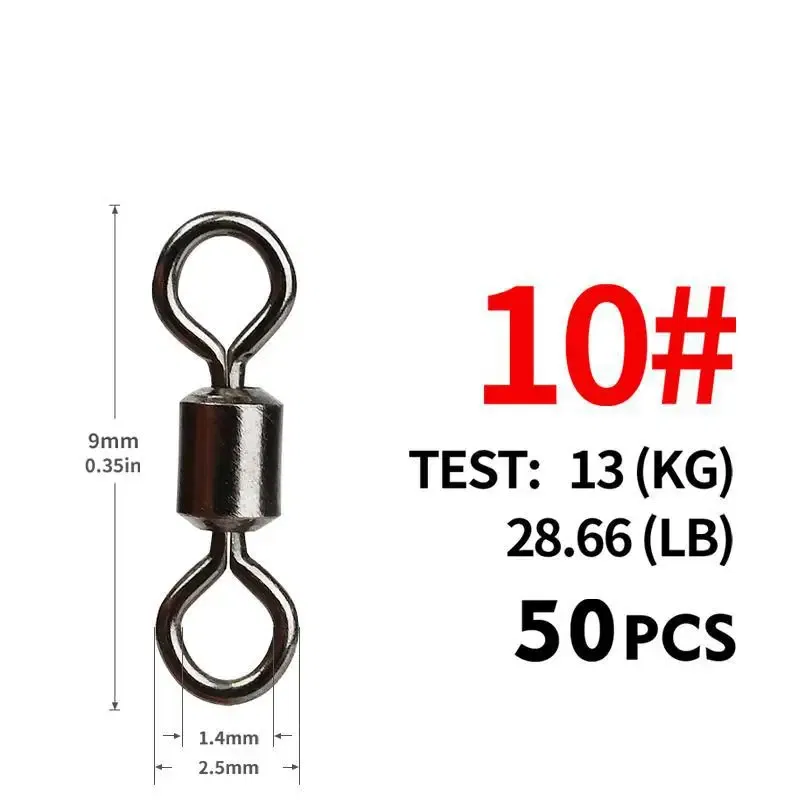 Color: PURPLE - 50PCS/Lot Fishing Swivel Sizes Solid Connector Ball Bearing Snap Fishing Swivels Rolling Stainless Steel Beads