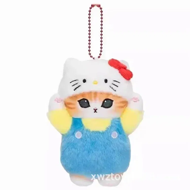 Color: Blue - Hot Kawaii Plush Keychain Pendant Cartoon Mofusand Shark Cat Cross-Dressing Hello Kitty Kuromi Doll Stuff Backpack Decor Toys