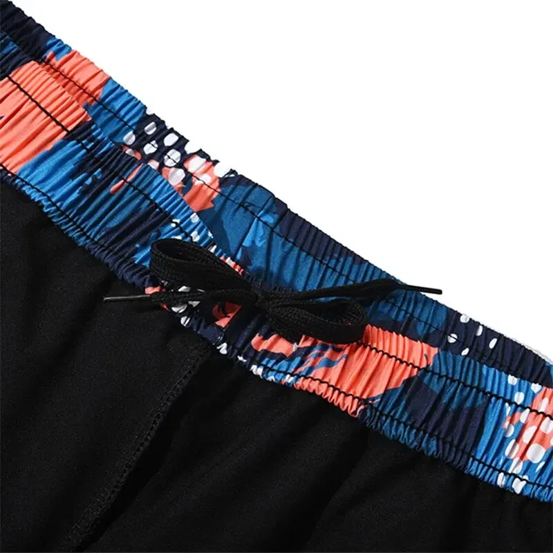 Size: 4XL, Color: Orange - Summer Men's New Quick-drying Double-layer Anti-embarrassment Loose Printed Adult Professional Swimming Trunks