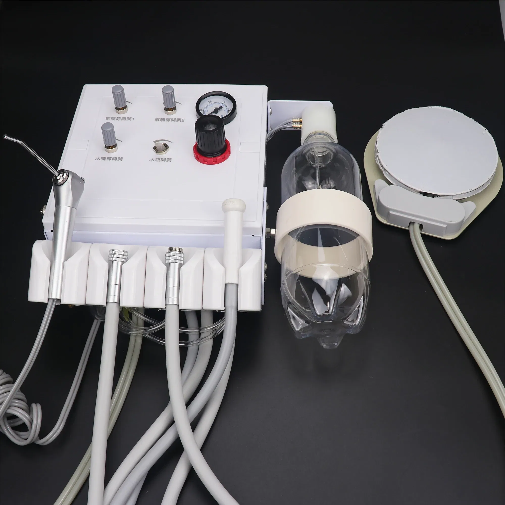 Color: Brown - Dental Portable Turbine Unit Work with Air Compressor 3 Way Syringe 2/4 Holes Teeth Whitening Dental Equipment