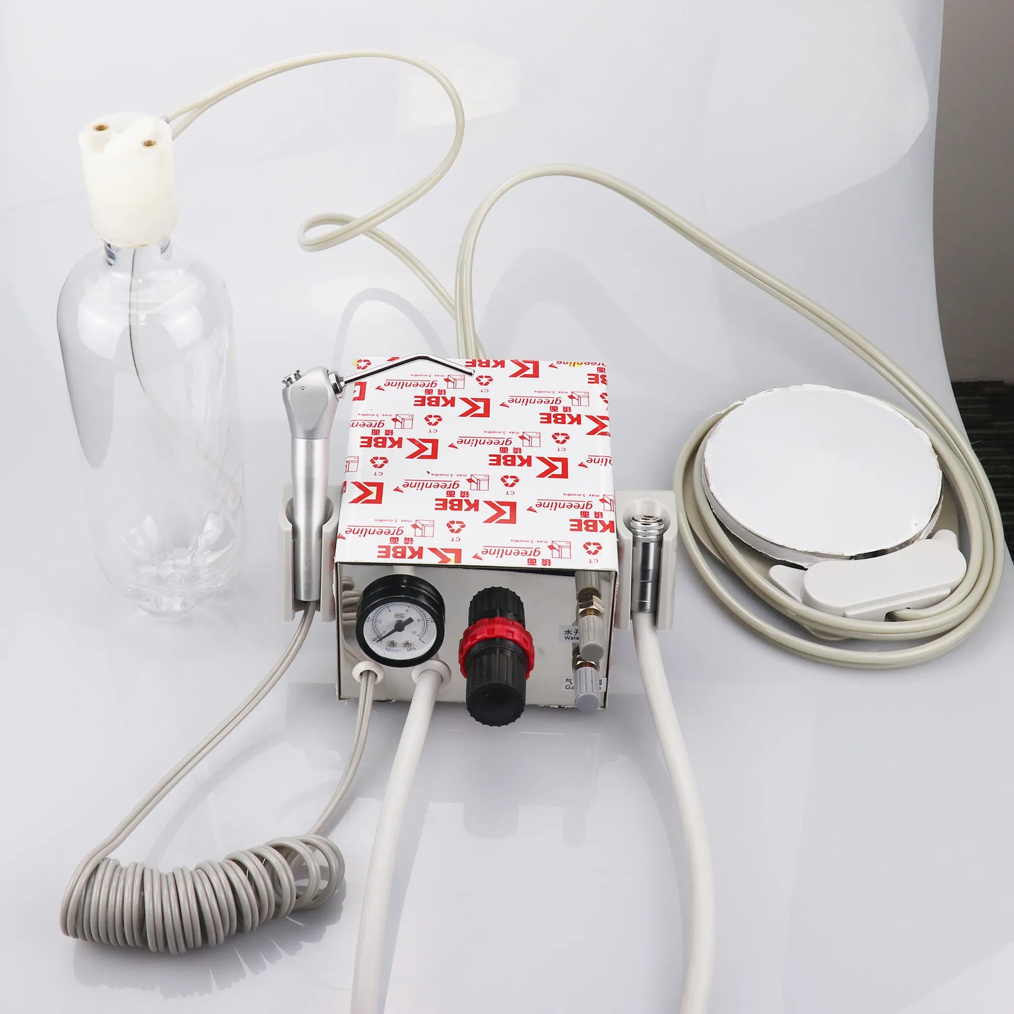 Color: Brown - Dental Portable Turbine Unit Work with Air Compressor 3 Way Syringe 2/4 Holes Teeth Whitening Dental Equipment