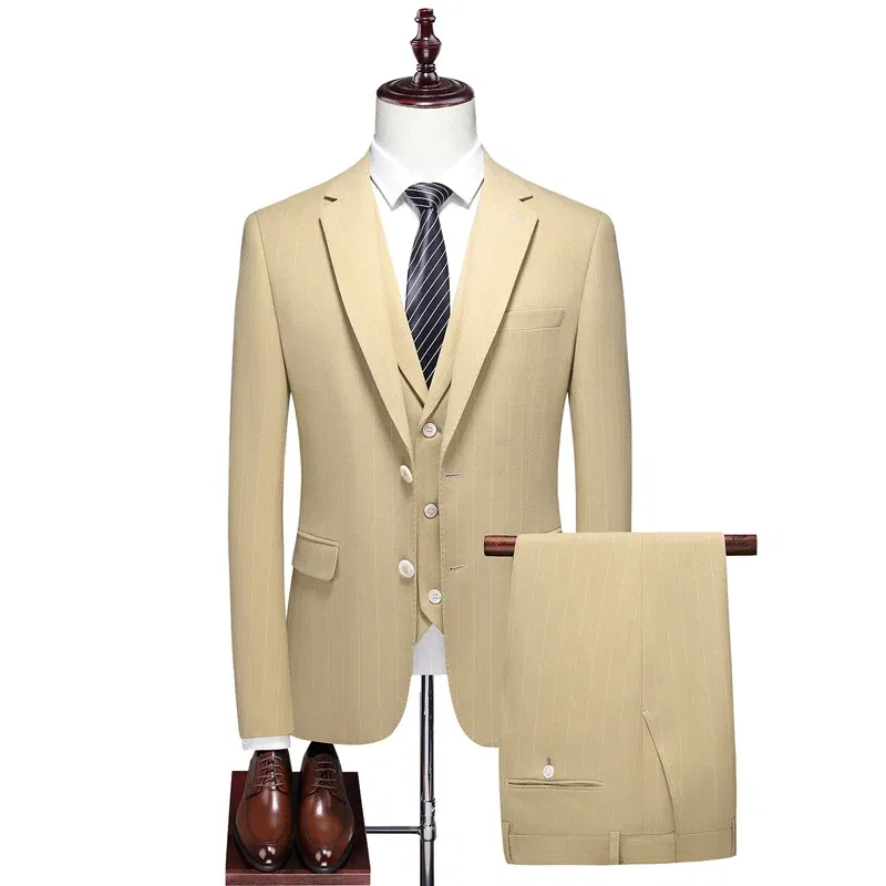 Color: SKY BLUE, Size: 4XL - High-End Three-Piece Men's Wedding Suit with Vest And Trousers Fashion Business Casual Groom's Dress All-In-One