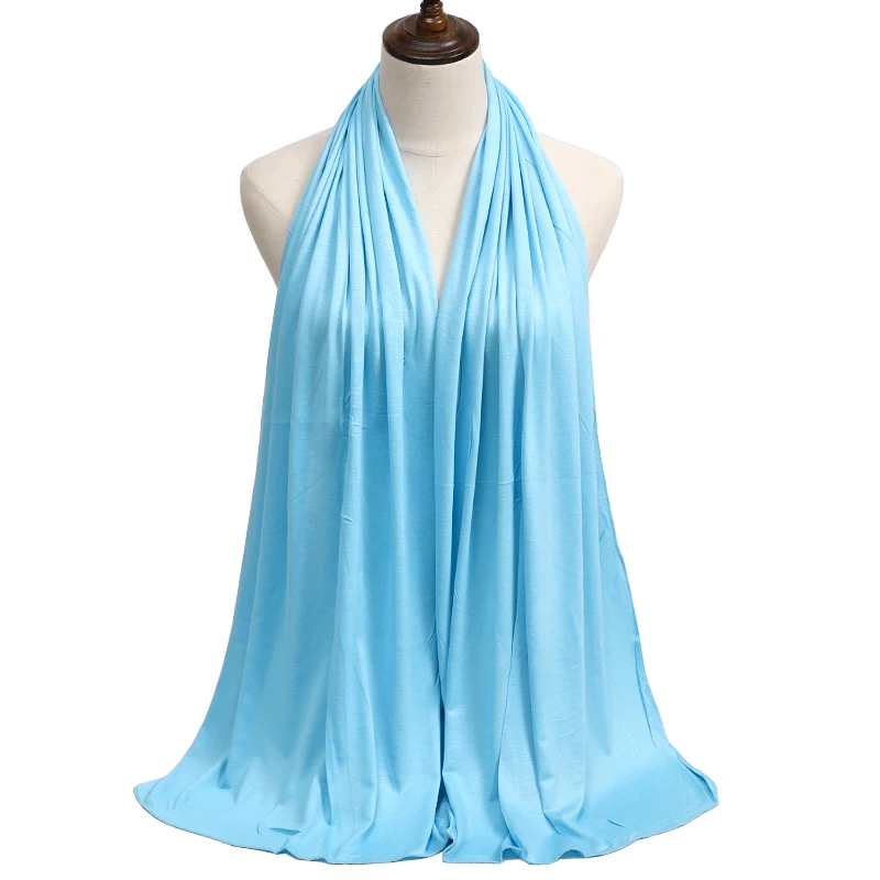 Color: Orange - Modal Cotton Jersey Hijab Scarf Long Muslim Shawl Plain Soft Turban Tie Head Wraps For Women Africa Headband 170x60cm