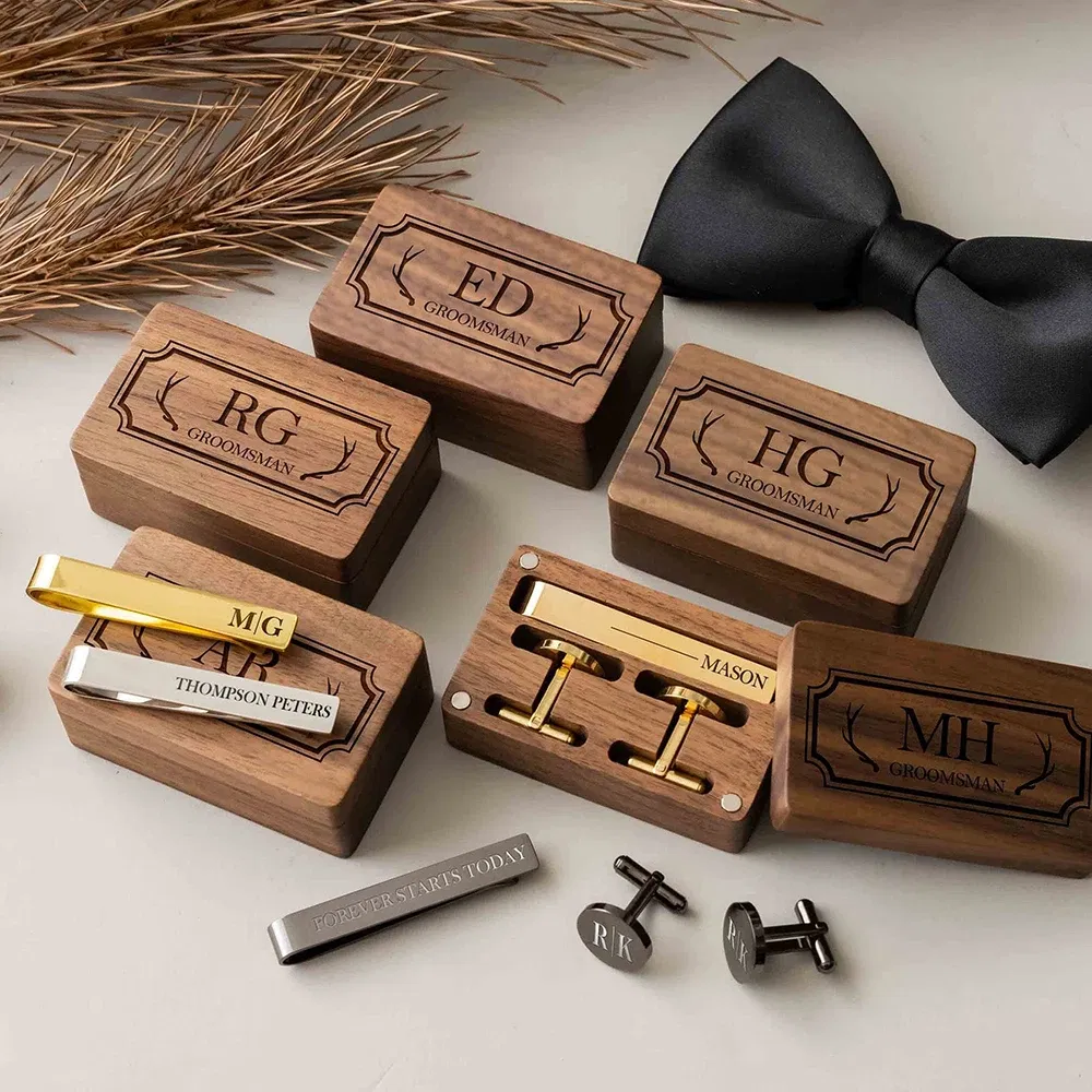 Color: MINT GREEN, Size: M - Custom Metal Cufflinks Tie Clip & Rectangle Gift Box Engraved Gift for Dad and Groomsmen Personalized Best Man Cufflinks Set