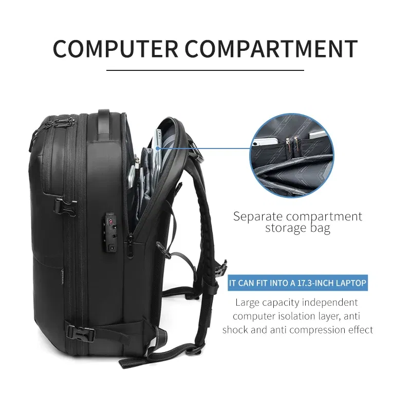 Color: GRAY - Men Travel Backpack vacuum compression 17 inch Laptop Business Large Capacity school Backpack Expanded outdoors Hiking backpack