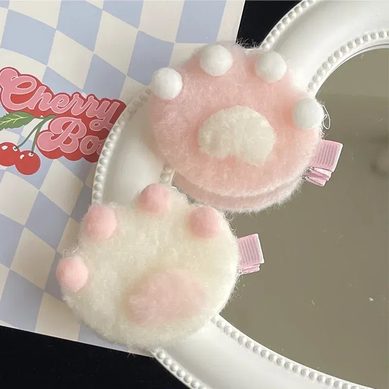 Color: GRAY - 1Pair Cat Claw Hairpins Cute Plush Cat Paw Hair Clips Women Girls Cartoon Mini Small Grip Clip Cosplay Headwear Hair Accessories