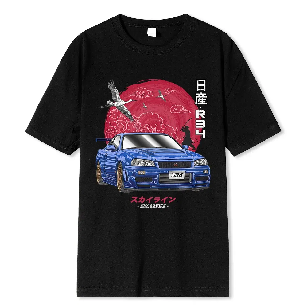 Color: black, Size: XXL - Cotton Initial D T Shirt Men Women Harajuku Aesthetic Oversize T-Shirt Funny JDM LEGEND Car Tshirt Nissan Skyline R34 Tee Shirt